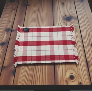 NWT Set Of 8 Robert Stanley Red Plaid Fringed Placemats 13" X 19" Dinner Table